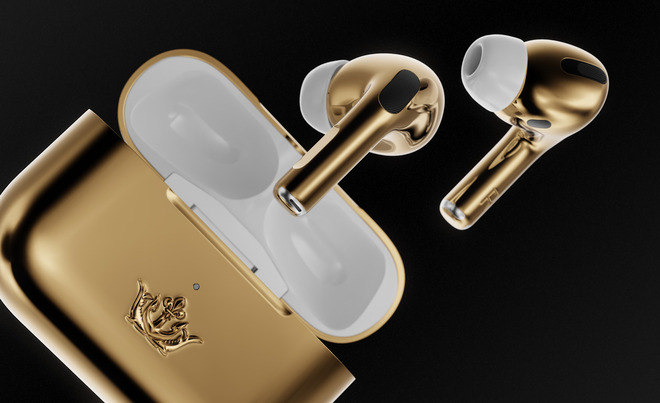 Os AirPods Pro estão sendo vendidos em uma versão de ouro 18 quilates, composta por 75% de ouro puro - Reprodução/Caviar