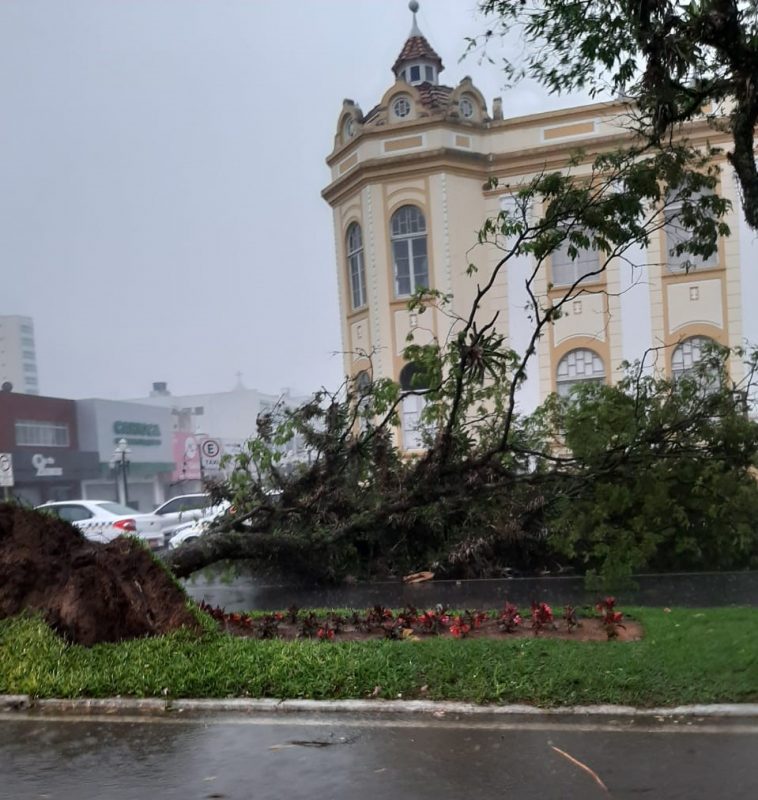 In Itajaí, several damages were recorded throughout the city.  In addition, workers were trapped in construction scaffolding during the storm - Social Networks