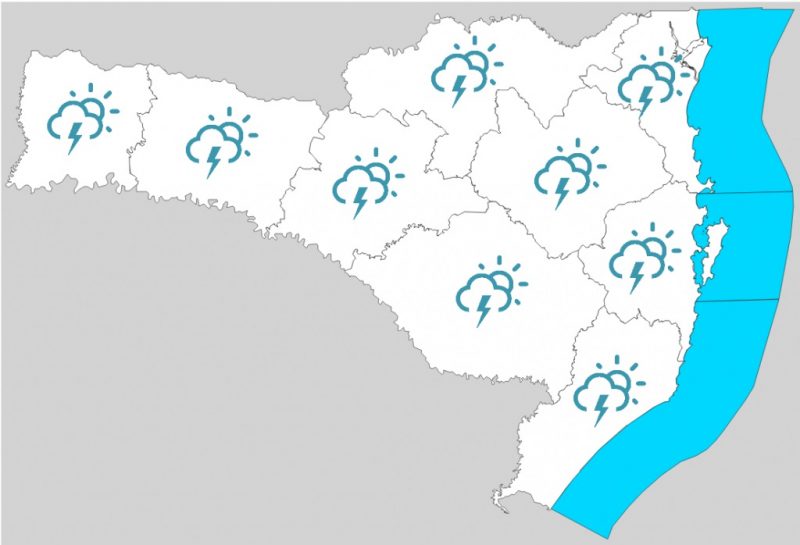Mapa para esta sexta (18) no Estado indica chuva em todas as regiões de Santa Catarina &#8211; Foto: Reprodução/Defesa Civil/SC