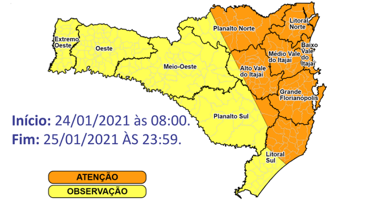 Defesa Civil emitiu novo alerta de temporais em Santa Catarina &#8211; Foto: Defesa Civil/Divulgação
