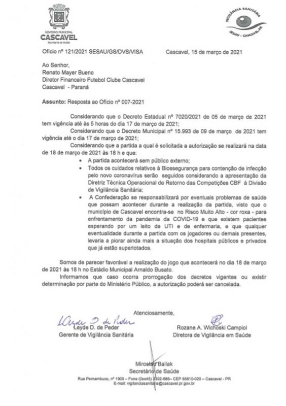 Ofício emitido pela Secretaria de Saúde do município paranaense &#8211; Foto: Reprodução